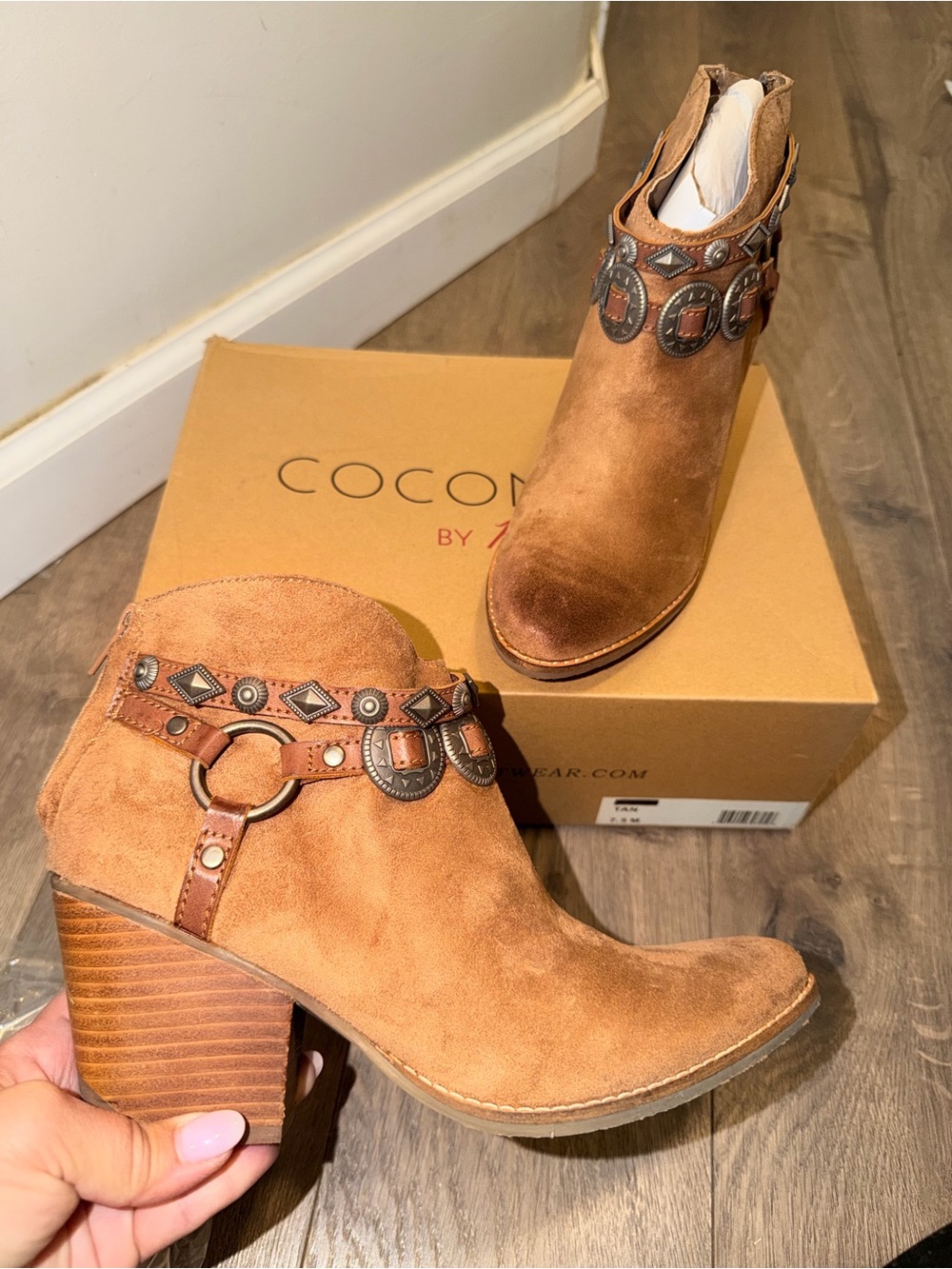 Coconuts by Matisse Cognac Suede Stud-Accent Ankle Booties